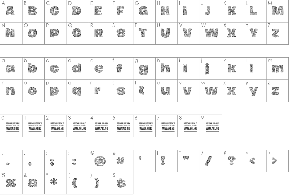 Hierograf PERSONAL USE font character map preview