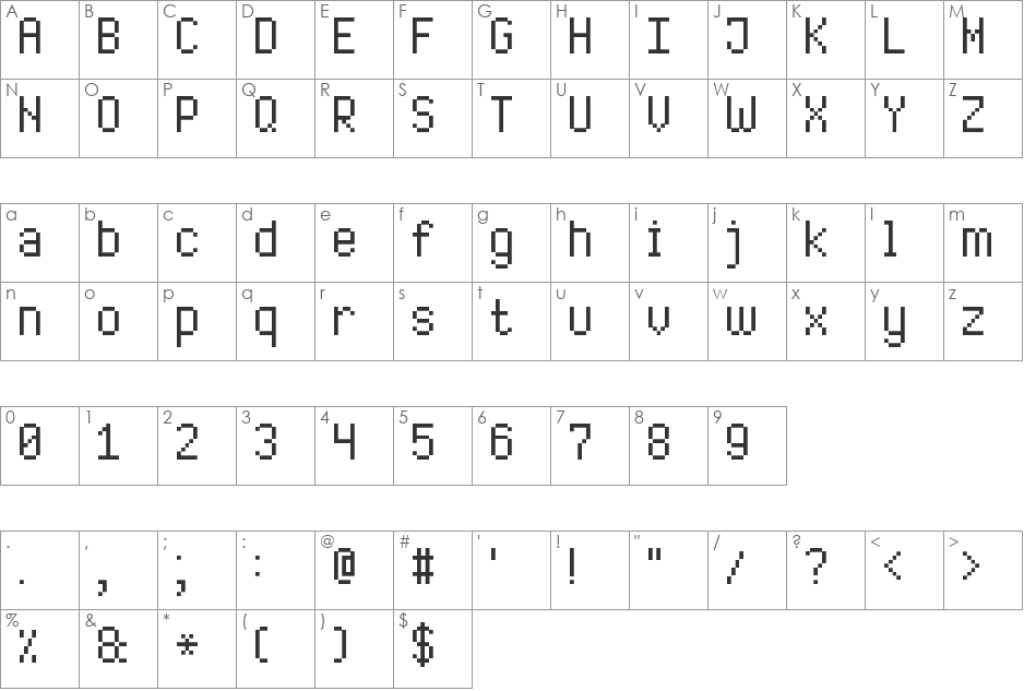 High Pixel-7 font character map preview