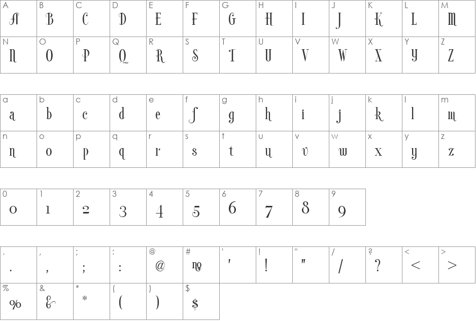 High Society NF font character map preview