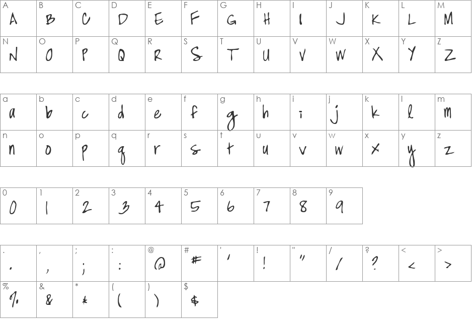 High Strung font character map preview