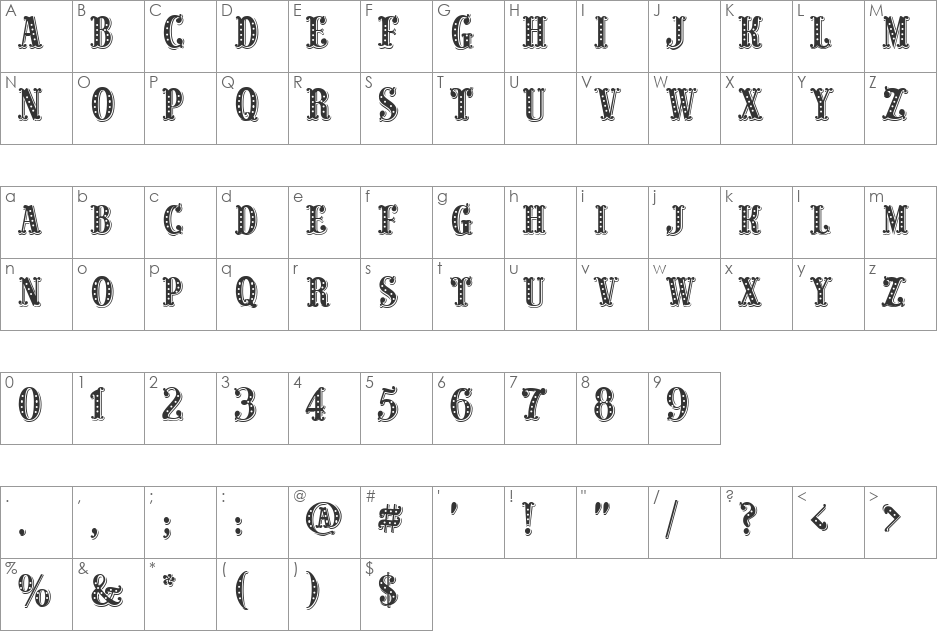 HighButtonShoes font character map preview