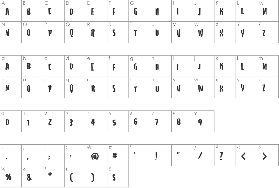 Highjinks BB font character map preview