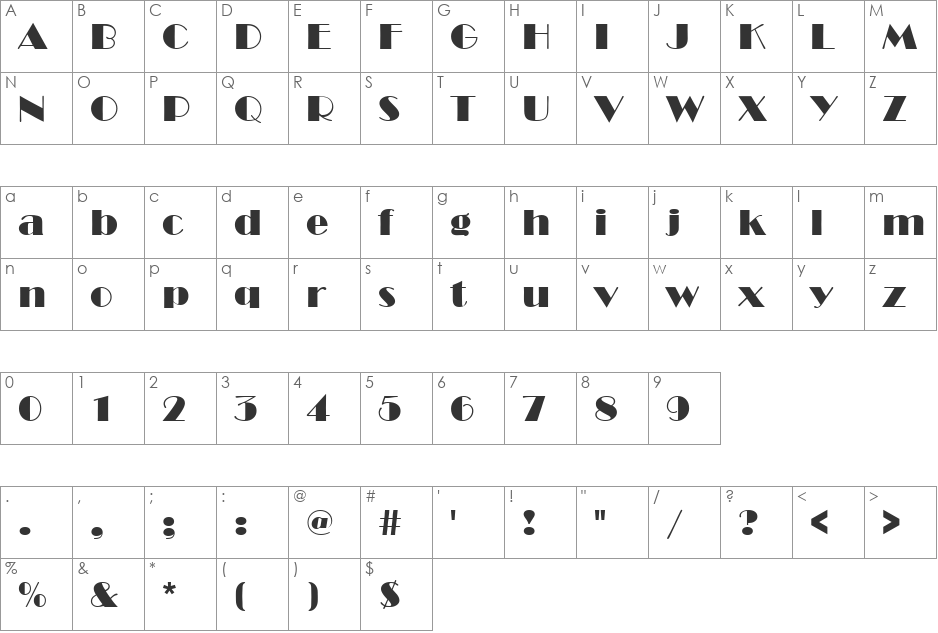 HighWayC font character map preview