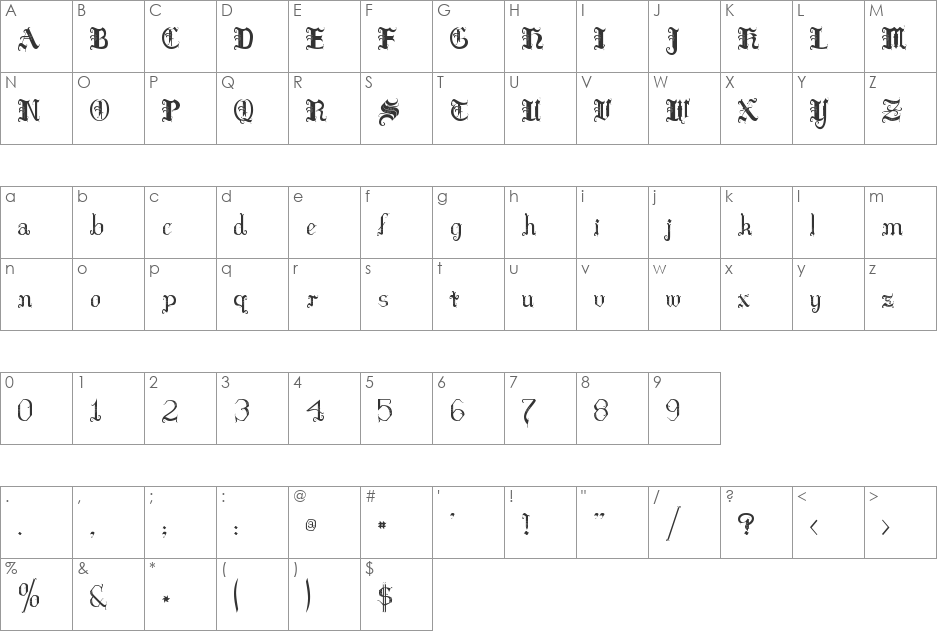 Hilda Sonnenschein Extra font character map preview