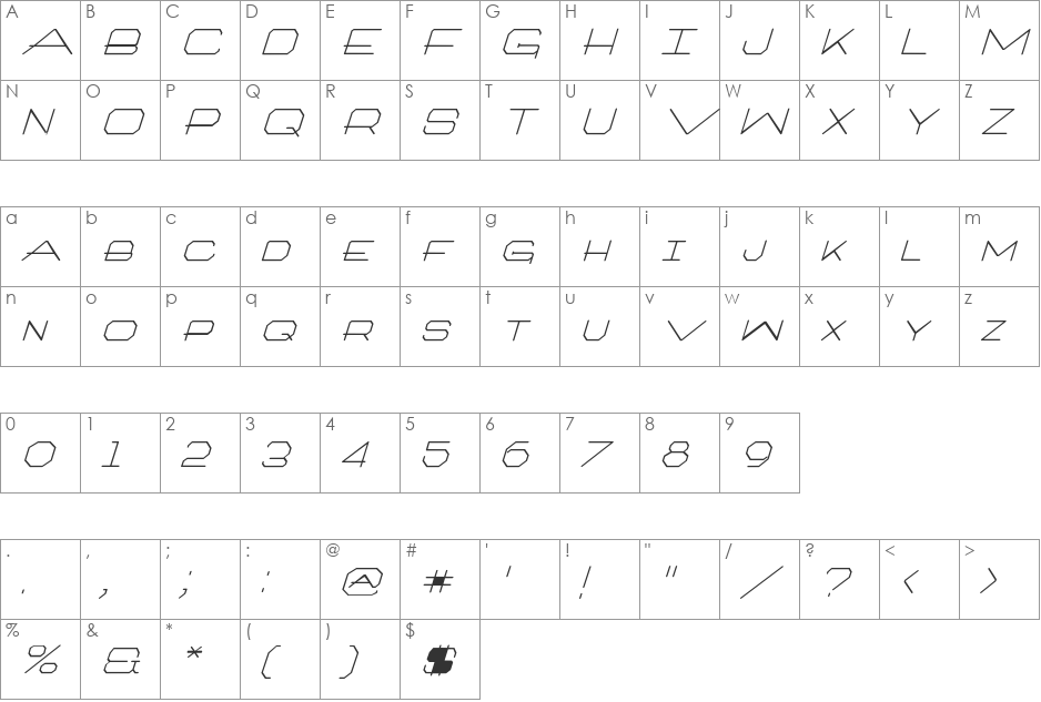 Architext-Itali font character map preview