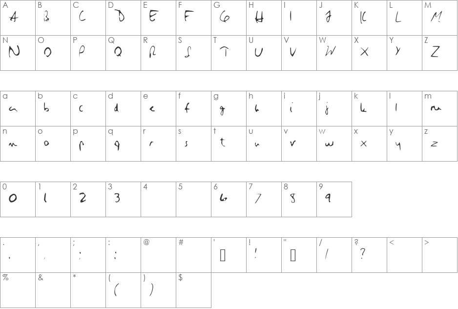 Hillary font character map preview