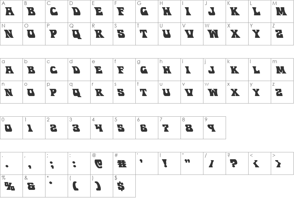 Hip Pocket Leftalic font character map preview