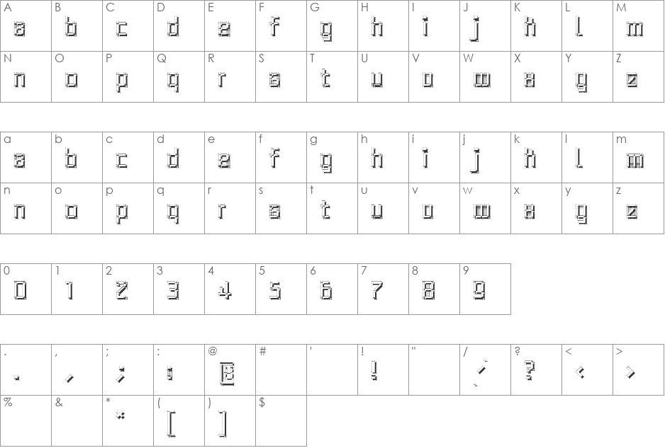 ArchitypoShadow font character map preview