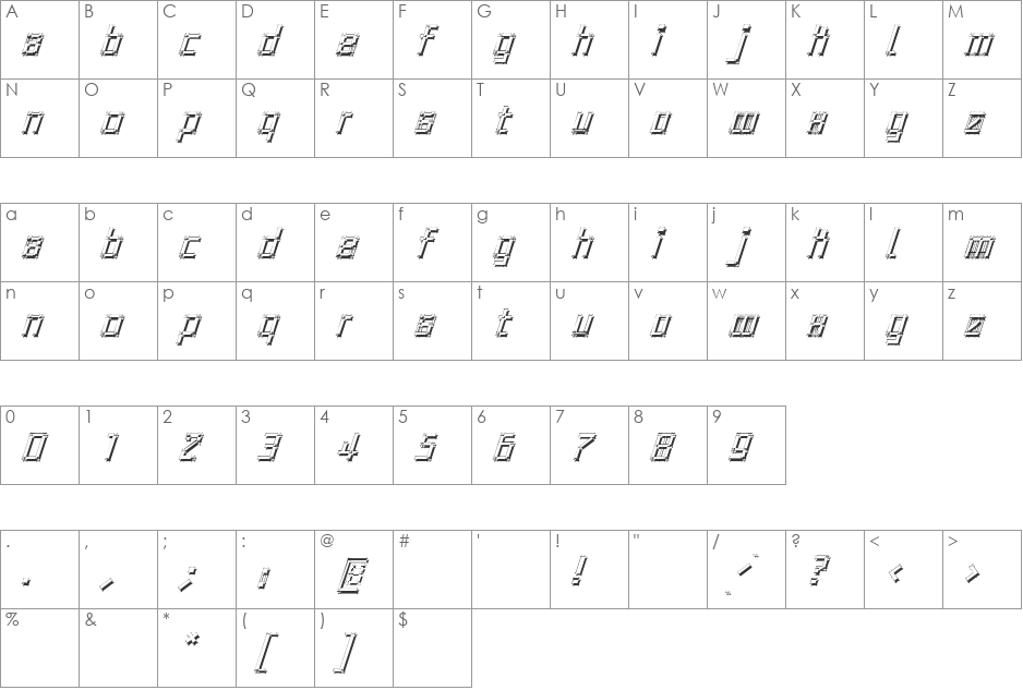ArchitypoShadow font character map preview