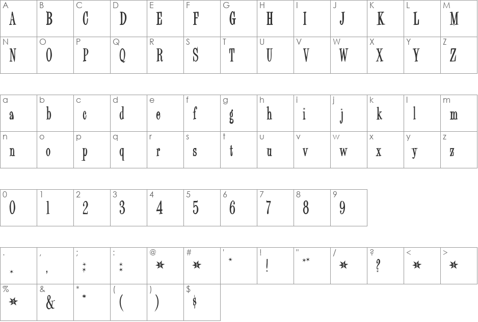 Hipster font character map preview