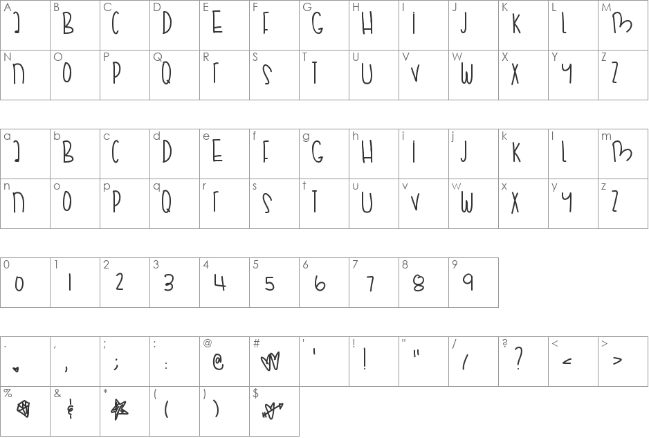 HipstersNight font character map preview