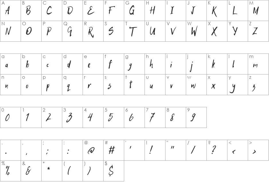 Hitch Hike font character map preview