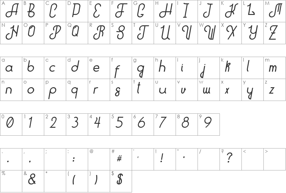 Hitchhiker font character map preview