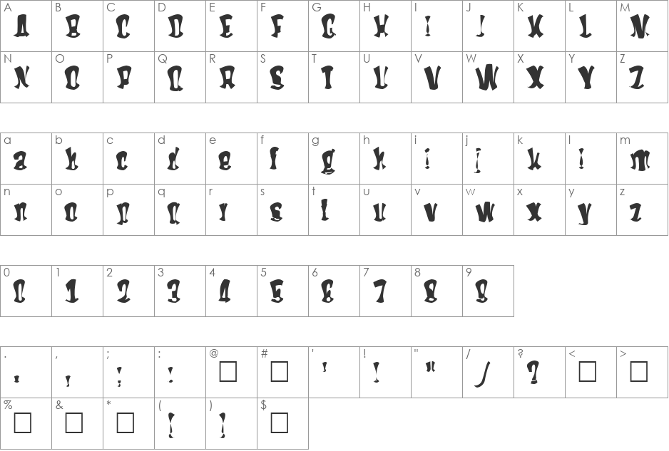 HitMe font character map preview