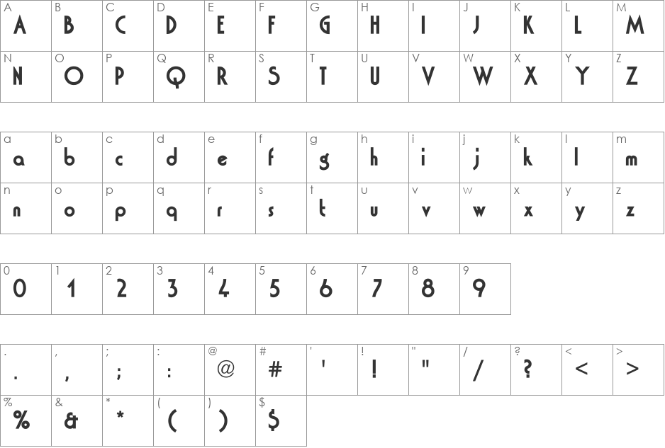 HJ font character map preview