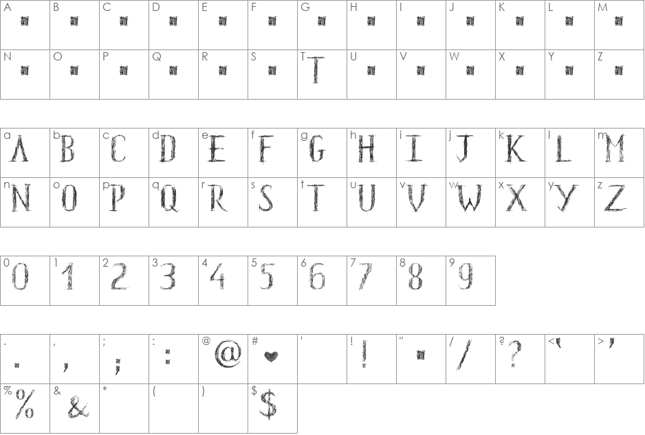 HKH Old Glyphs short font character map preview
