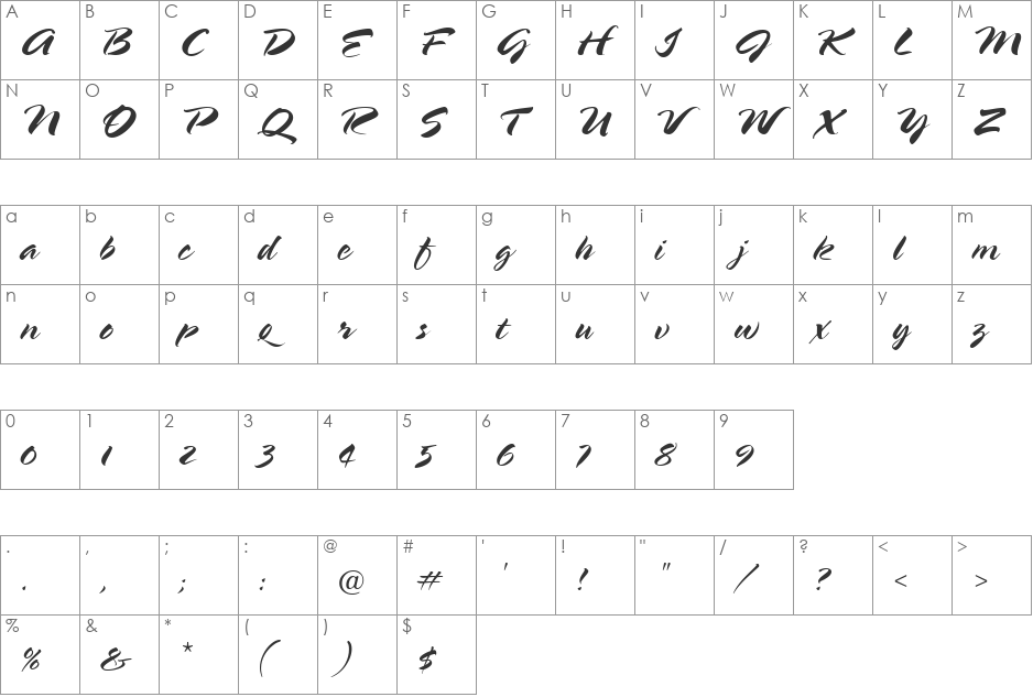 HL Brush 2BK font character map preview