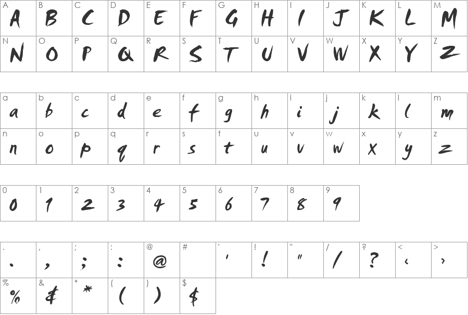 HL Brush 3BK font character map preview