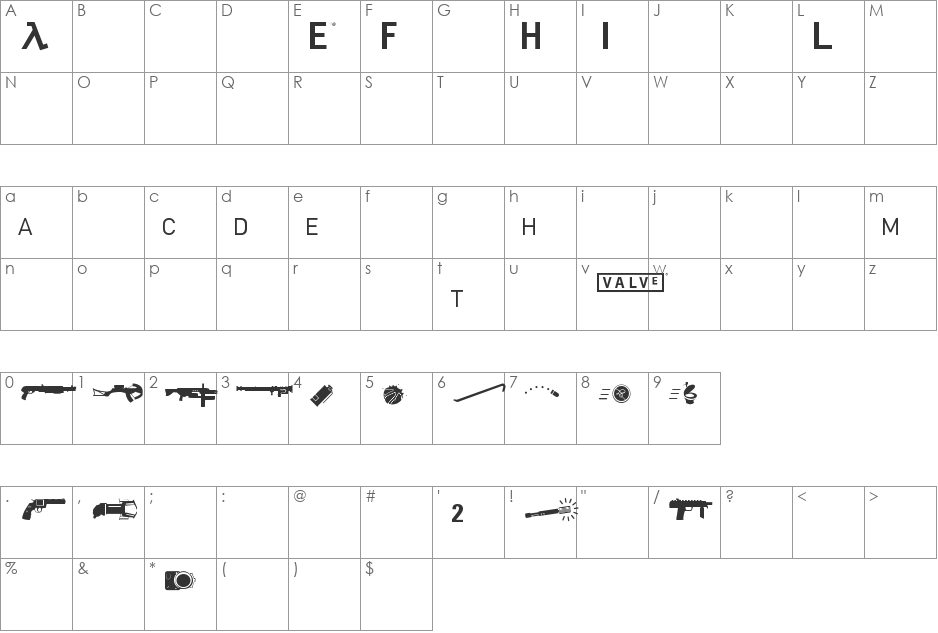 HL2MP font character map preview