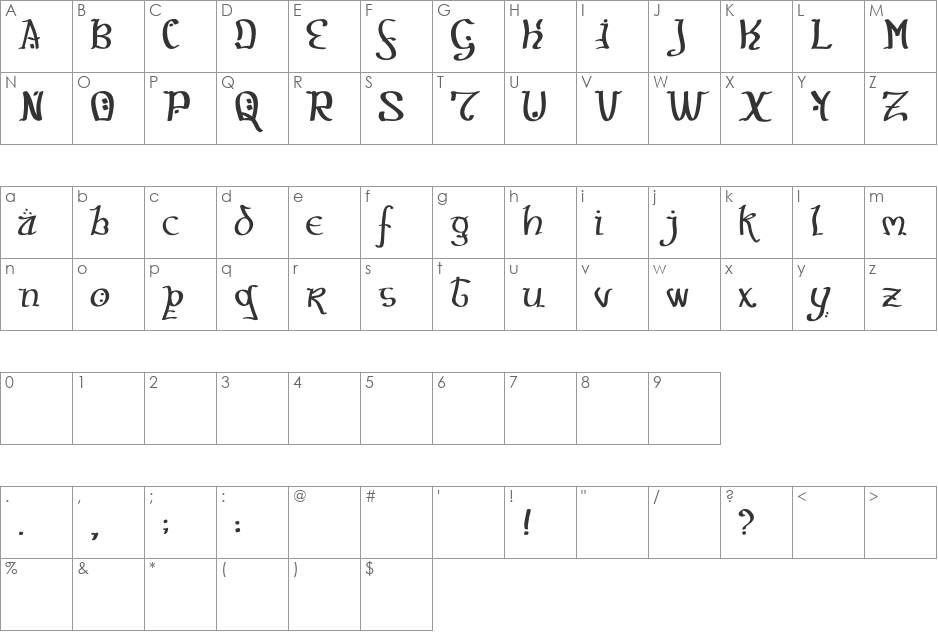Hobbit script font character map preview