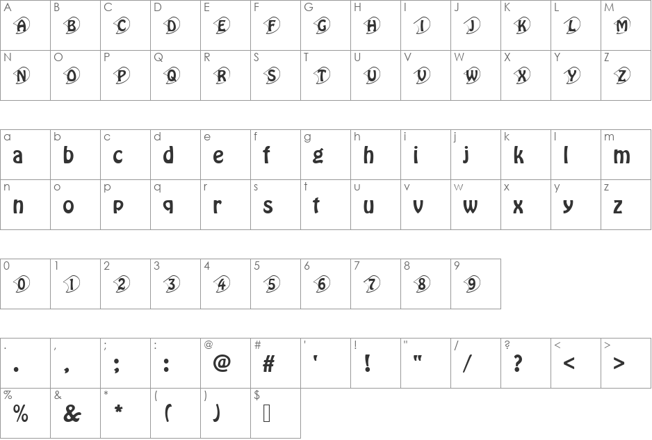 Hobo Becker Ini font character map preview