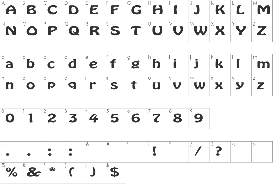 Hobo Ex font character map preview