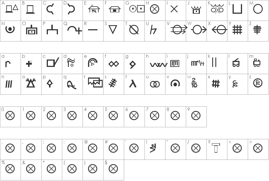 Hobo Signs font character map preview