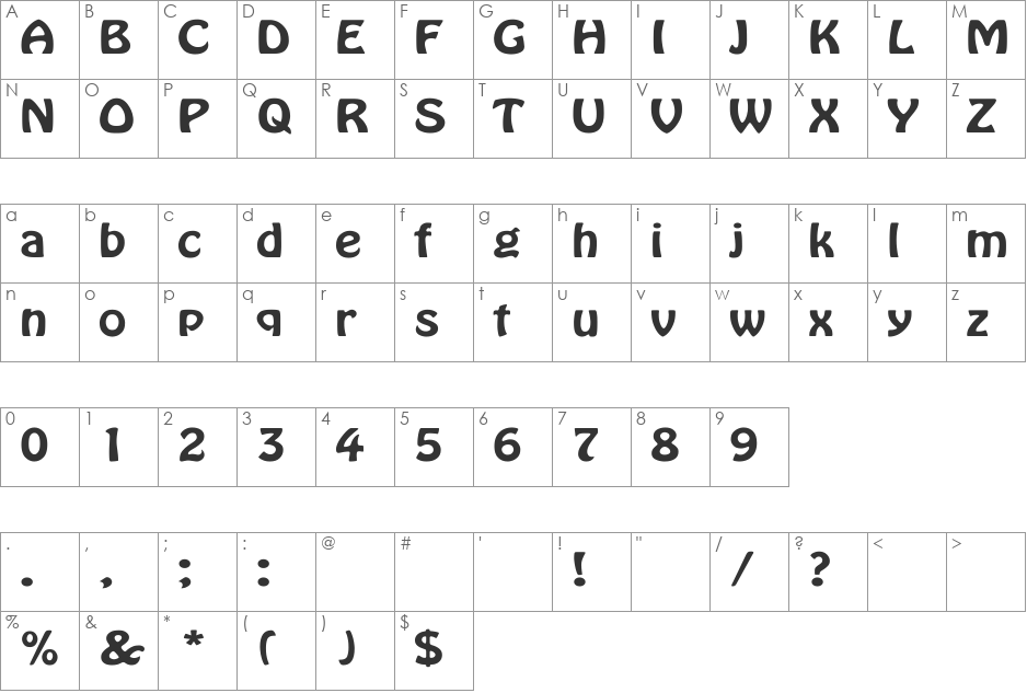 Hobo Wd font character map preview
