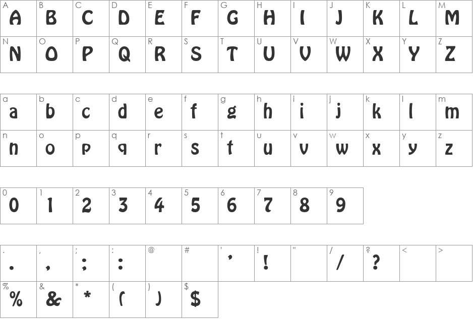 Hobo-Thin font character map preview