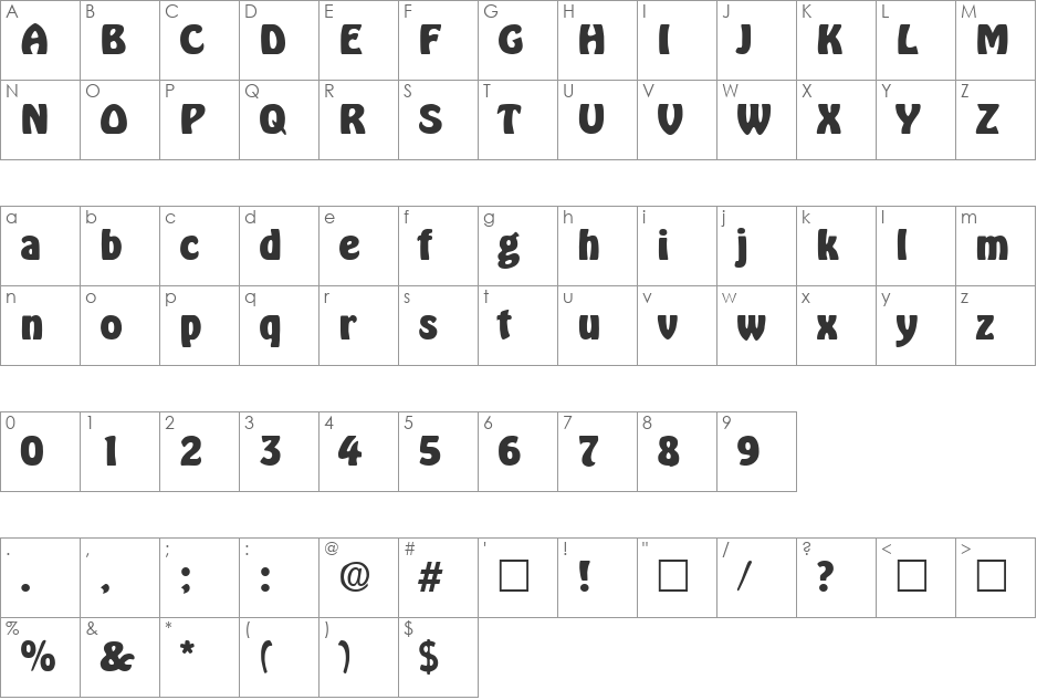 HoboBold font character map preview