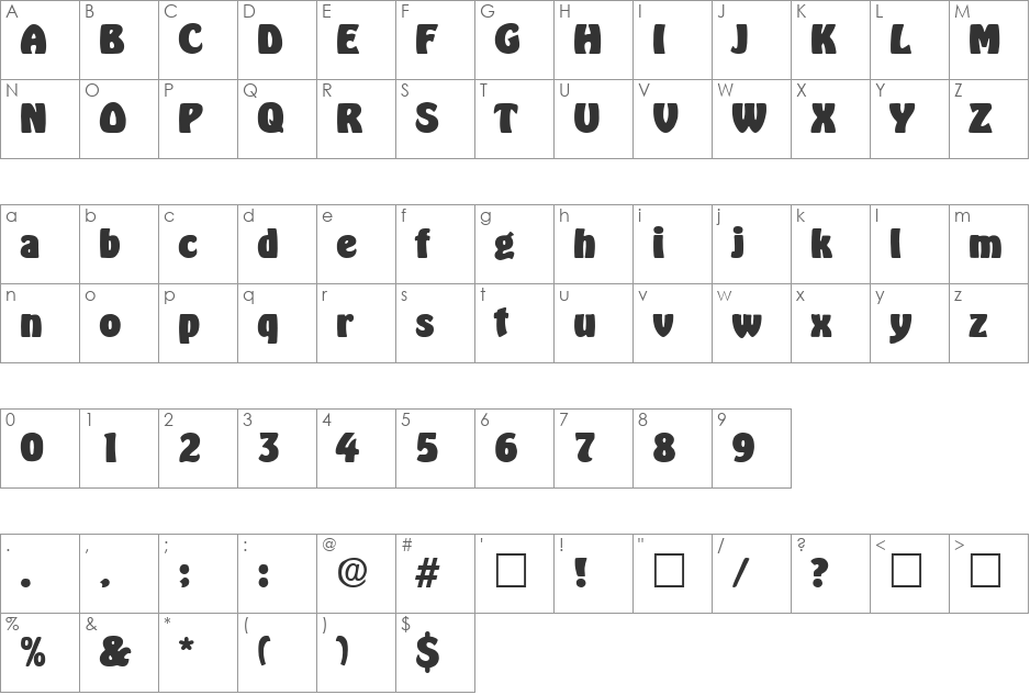 HoboExtraBold font character map preview