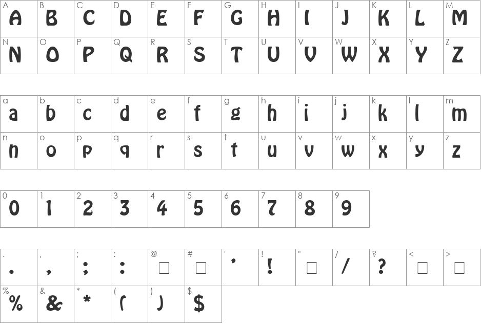 HoboR font character map preview