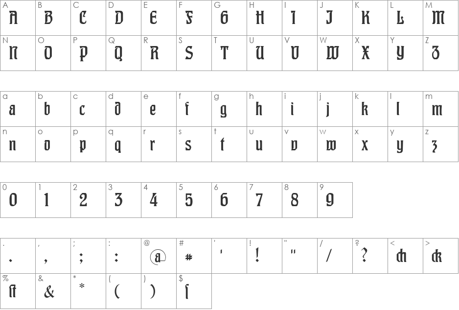 Hohenzollern font character map preview