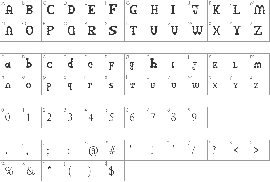 ARCUTYPE SV font character map preview