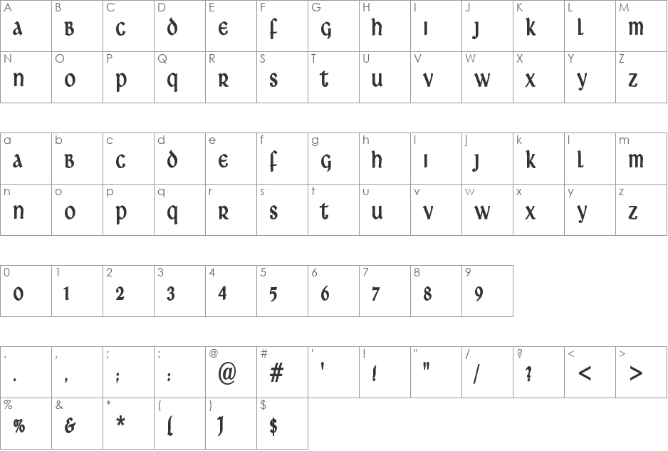 Ardagh font character map preview
