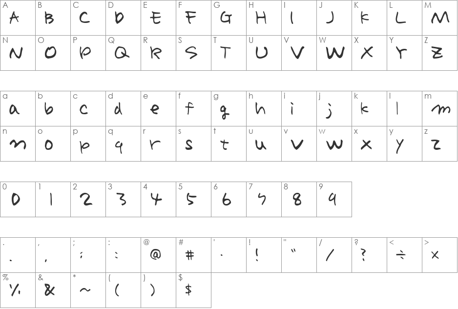 HolidayA font character map preview