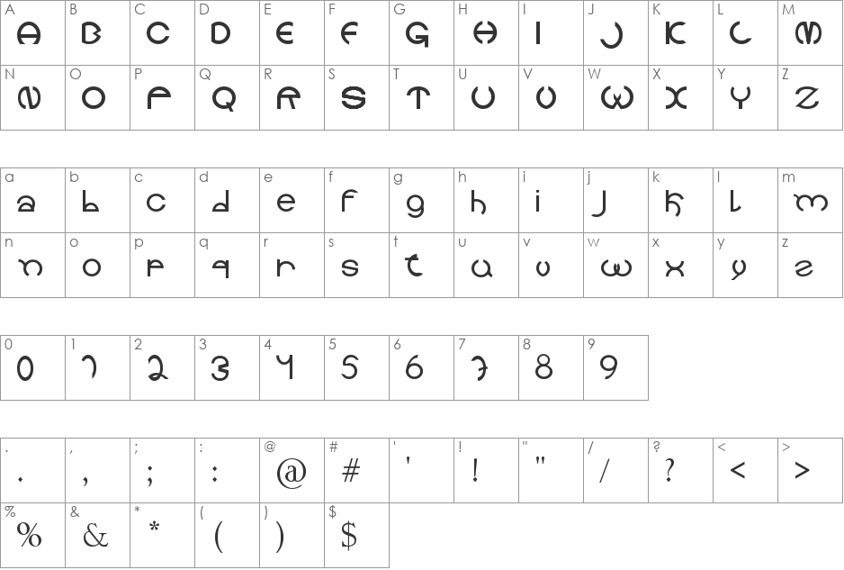 Holitter font character map preview