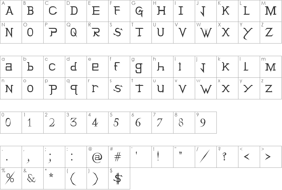 Holitter Tittanium font character map preview