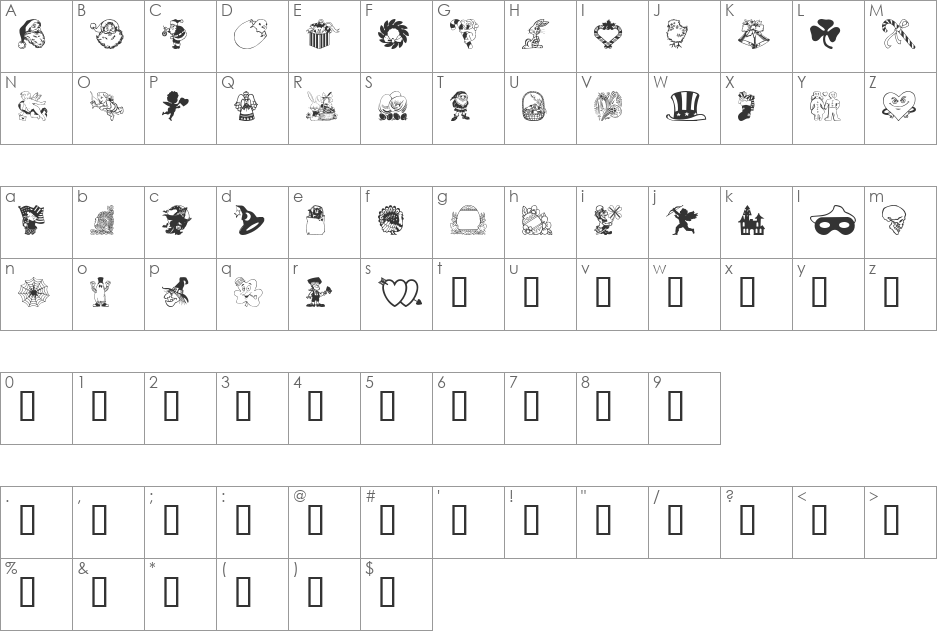HollieBats font character map preview