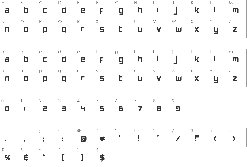 Hollow Point Super-Italic font character map preview