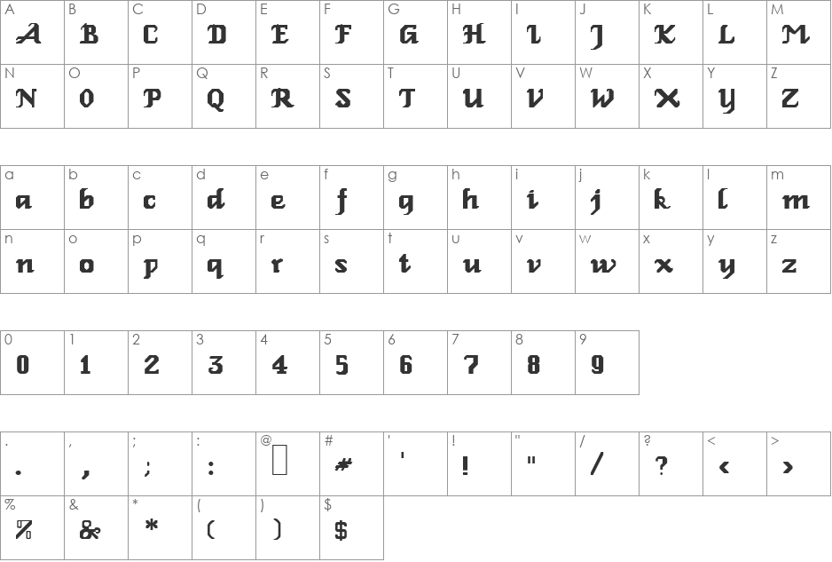 Hollowed Ground 1 font character map preview