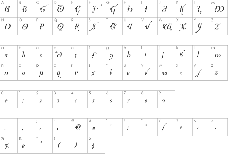 Holly Jingle Solid Condensed Italic font character map preview