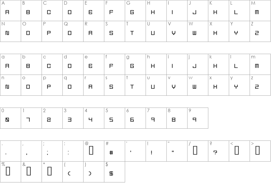 Holodeck 5 font character map preview
