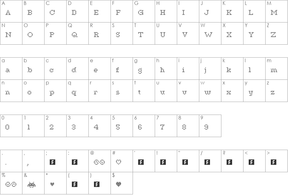 home/sweet/home font character map preview