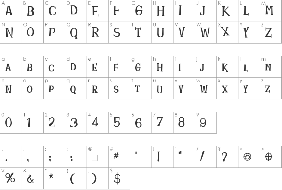 Homeboyz font character map preview