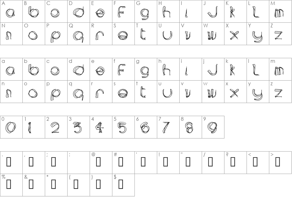 area LINEe font character map preview