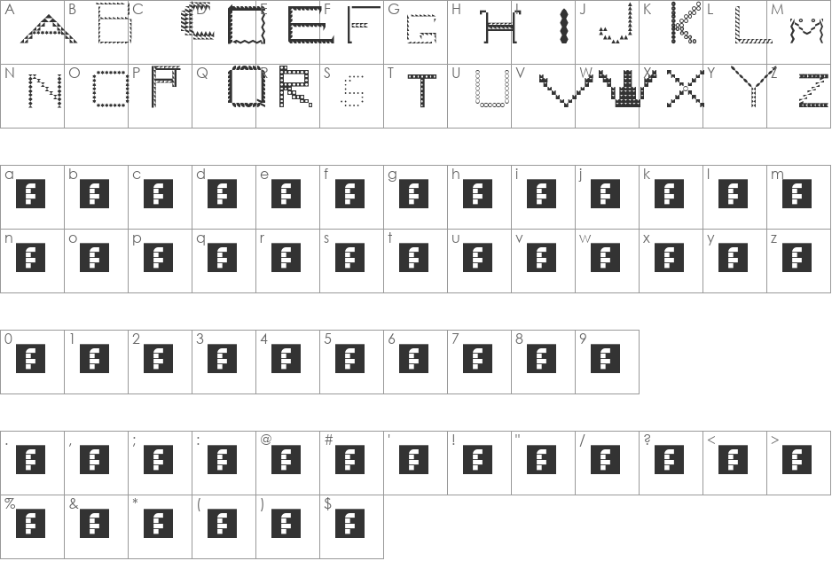 AReed10 font character map preview