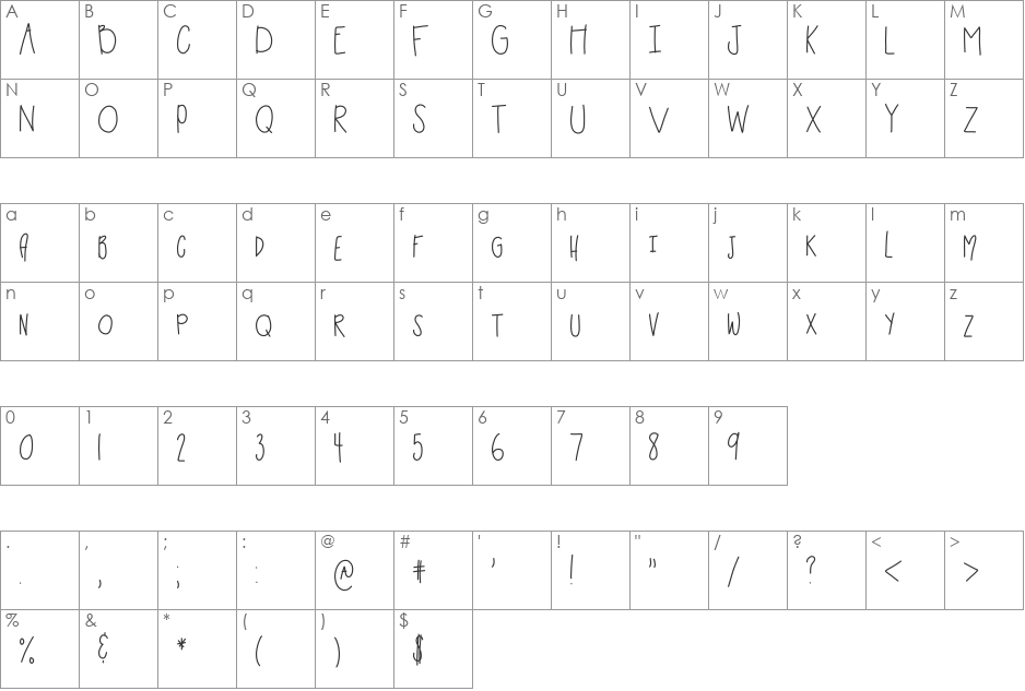 HomegirlParkCloser font character map preview