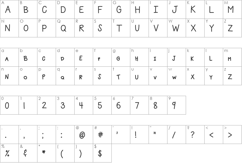 HomegirlTotallySchooled font character map preview