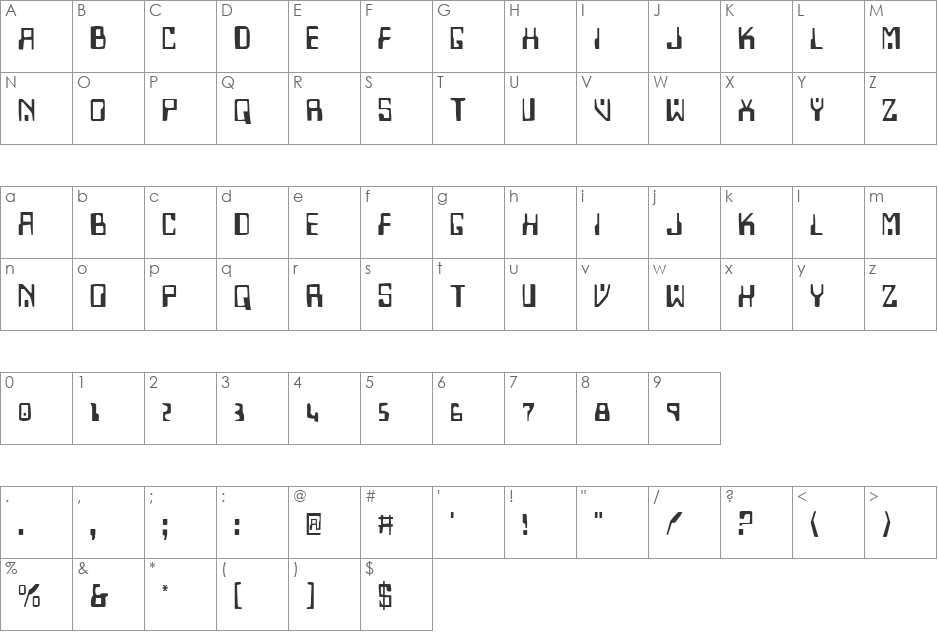 Homemade Robot font character map preview